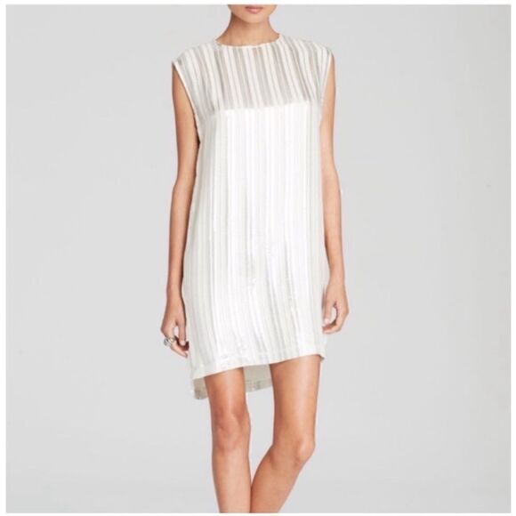 Rebecca Minkoff • Lars Silk Sleeveless Metallic Stripe Shift Dress Size S - Picture 1 of 9